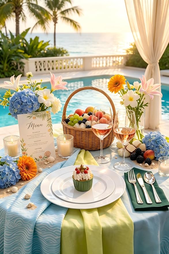 FLOWERCAT 60PCS White Plastic Plates - Heavy Duty White Disposable Plates for 4th of July/Birthday Party/Wedding -serve for 30 guests Include 30PCS 10.25" & 30PCS 7.5" Plates for Summer Party