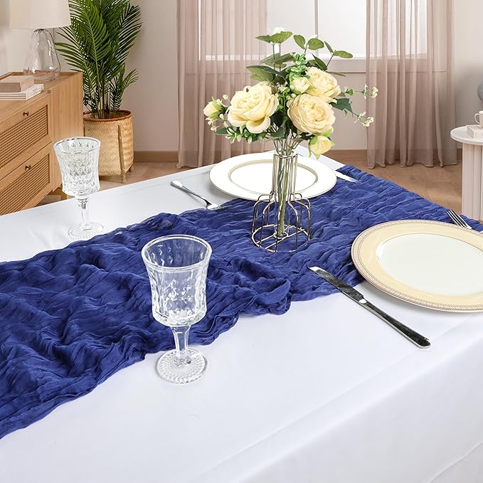 6 Pack 10FT Royal Blue Cheesecloth Table Runner 120 Inch Long Gauze Rustic Boho Spring Cheese Cloth Table Runner Sheer Fabric Decorations for Holiday Party Wedding Banquet Bridal Baby Shower Décor