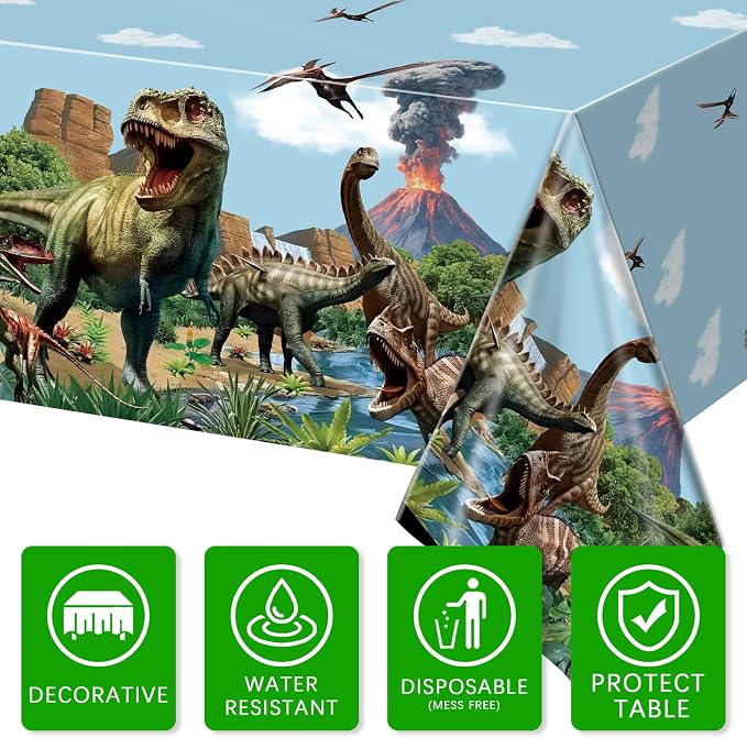 Dinosaur Birthday Party Supplies for 24 Guests, 203PCS Dinosaur Party Decorations with Banner, Tablecloth, Plates, Cups, Napkins, Cutlery, Hanging Swirls, Cake Toppers, Jurassic Party Pack