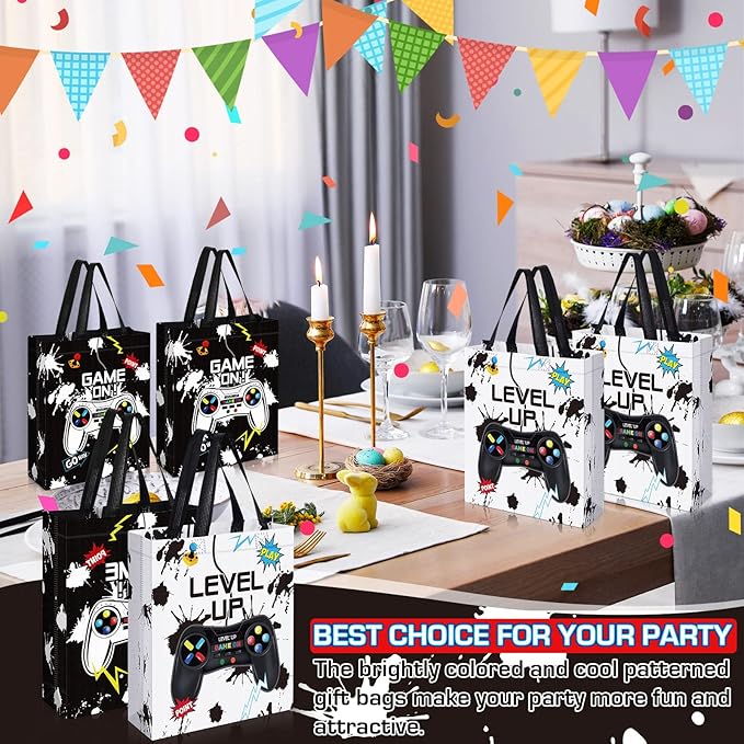 Sweetude 30 Pcs Video Game Gift Bag with Handle Game Party Supplies Reusable Gaming Non Goody Bag, 2 Styles