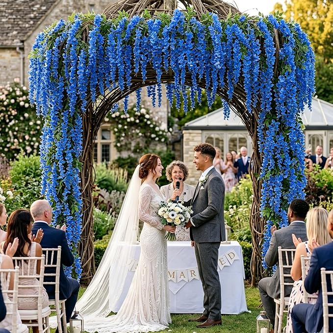Artificial Wisteria Hanging Flowers Fake Wisteria Flower Garland Silk Vines Rattan Decor for Home Wedding Arch Wall Garden Greenery Bedroom Outdoor Office Party Decoration (24, Royal Blue)