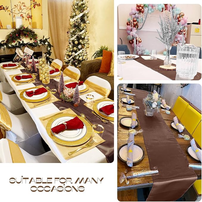 15 Pack Brown Satin Table Runners 12 x 108 Inch Long Table Runners for Rectangle Round Tables, Smooth Satin Table Runner for Wedding,Birthday Party Banquets Graduation Engagements Decoration