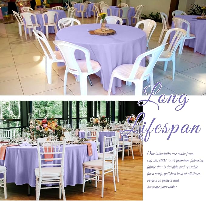Showgeous 4 Pack Lavender Round Tablecloth 120 Inch Polyester Table Cloth for Round Tables Washable Decorative Fabric Table Covers for Wedding Dining Party