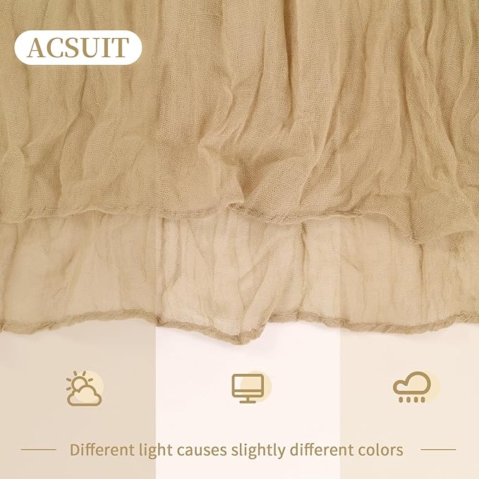 6 Pack Beige Cheesecloth Table Runner 20 x 120 inch Gauze Table Runners 10 FT Long,Semi Sheer Boho Cheese Cloth Fabric Table Runner Bulk for Party,Wedding,Baby Shower,Bridal Shower Decoration