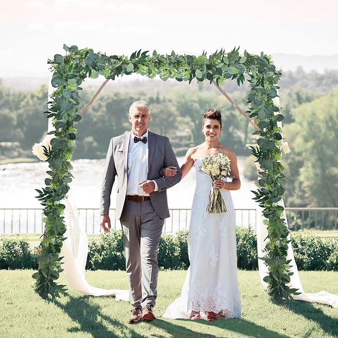 6Ft Eucalyptus Garland, Artificial lvy Greenery Vines with Flower Gypsophila Willow Leaves for Home Wedding Arch Party Table Runner Centerpiece Decor