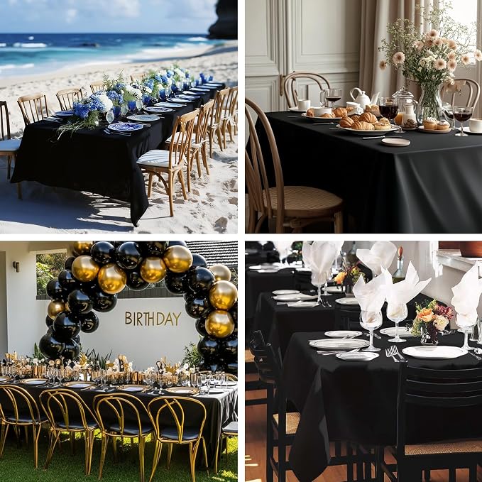 Fixwal 6 Pack Black Table Cloth for Rectangle Table, 70 x 120 Inch Polyester Fabric Tablecloths Rectangular Table Covers 6-8ft for Party, Banquet, Dining, New Year Decorations, Graduation