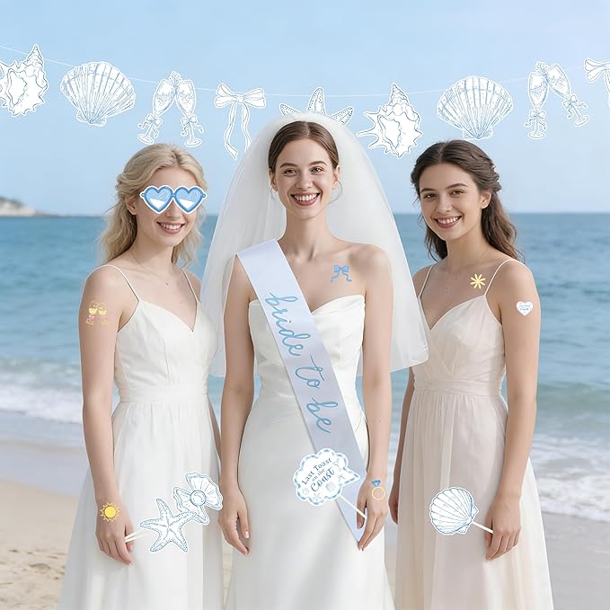 Last Toast on The Coast Bachelorette Party Decorations Kit, Coastal Bachelorette Photo Booth Props Beach Coastal Banner Bride to Be Sash Veil Temporary Tattoos Bridal Shower Decorations