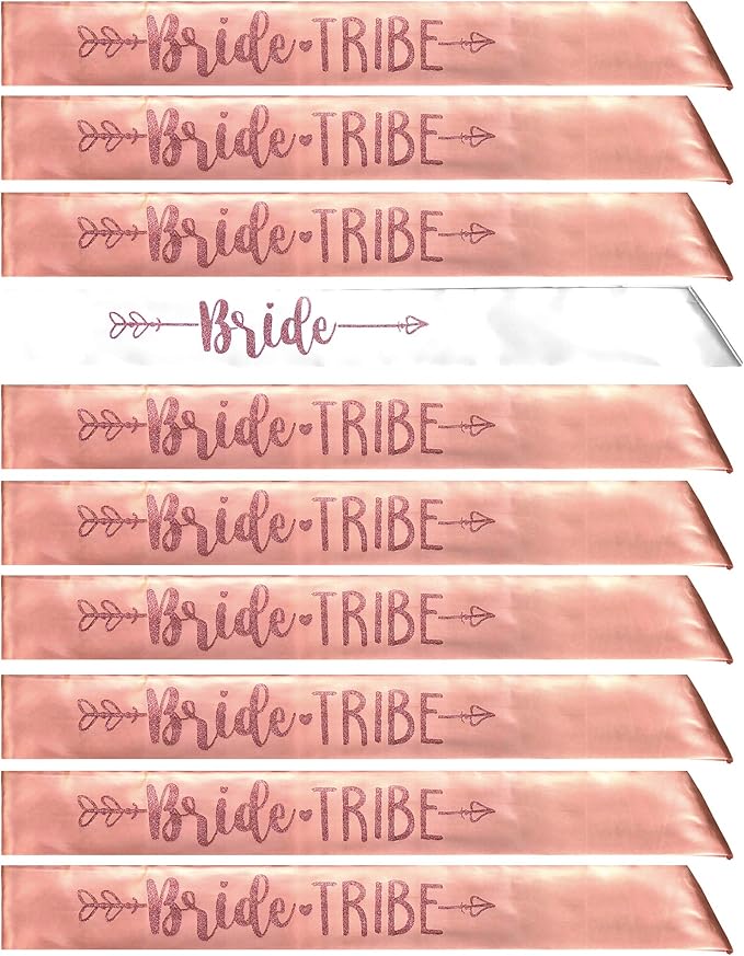 Bride Tribe 7pc or 10pc Satin Sash Set - Sophisticated & Fun Party Favors for Bachelorette Party, Bridal Shower & Wedding Party (Rose Gold, 10pc Set)