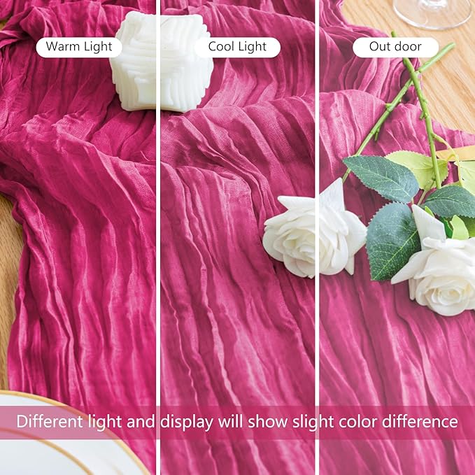 6PCS Table Runner Cheesecloth 10FT Deep Pink Boho Gauze Cheese Cloth Rustic Sheer Table Runners for Wedding Birthday Bridal Baby Shower Party Decoration