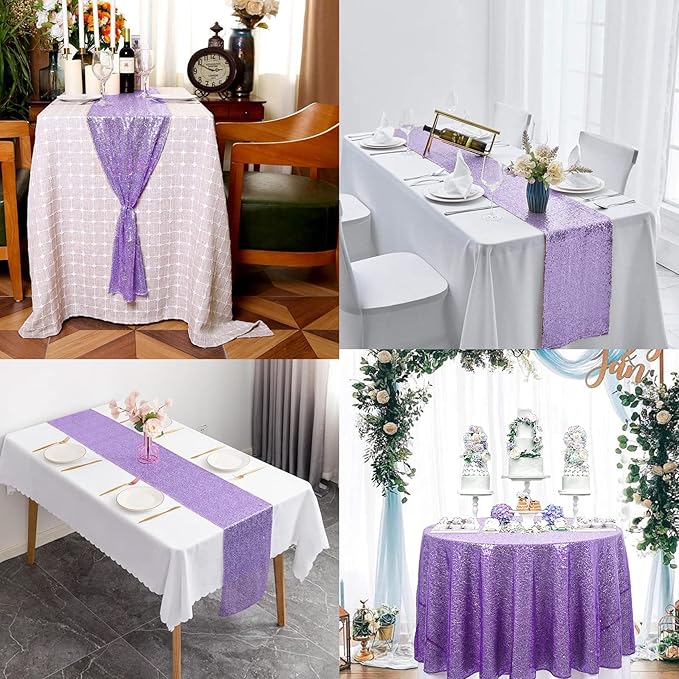 12 Packs Sequin Table Runner Glitter Dining Table Runner for Birthday Wedding Engagement Bridal Baby Shower Bachelorette Holiday Celebration Party Supplies Decorations (12" x 108", Lavender)