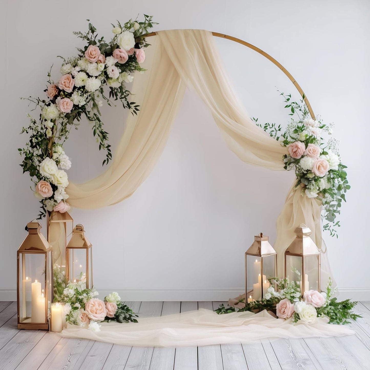 Wedding Arch Draping Fabric 3 Panels 28.7" x 20FT Champagne Sheer Chiffon Backdrop Drapes for Wedding Ceremony Birthday Party Bridal Shower Outdoor Decoration
