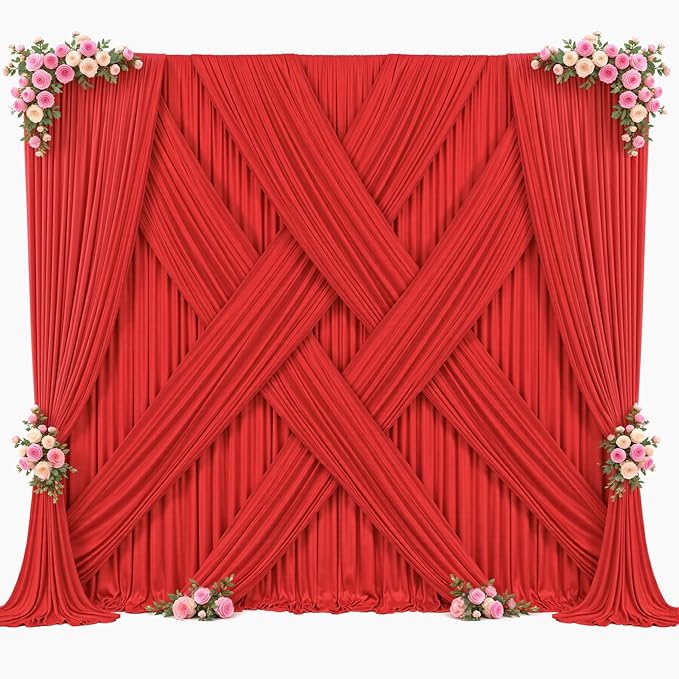 30ft x 10ft Red Backdrop Curtain for Parties Red Wrinkle Free Backdrop Drapes Panels for Wedding Baby Shower Birthday Photo Photography Christmas Polyester Fabric Background Decoration