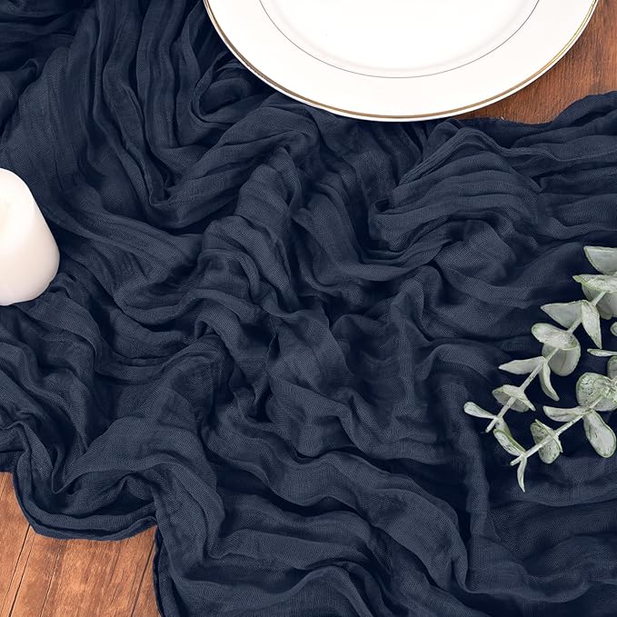 20 Pack Cheesecloth Table Runner Navy Blue, Rustic Boho Gauze Fabric Table Runner Romantic Table Runner for Wedding, Festival, Birthday, Anniversary, Dinner and Outdoor Events (17.7 x 108 inch)
