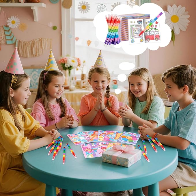 BenLouis 24 Hippie Boho Mini Coloring Books Kids with 24 Stacking Crayons Retro Daisy Party Favors Activity Books Bulk for Kids Two Groovy Goodie Bag Gift Stuffer Classroom Reward