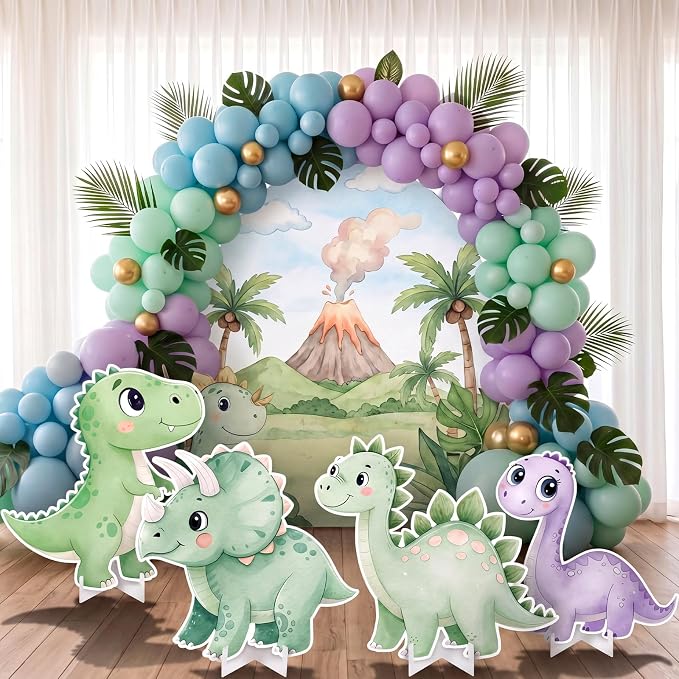 Honoson 4 Pcs 23" x 24" Large Dinosaur Cardboard Cutouts, Baby Shower Dino Birthday Party Decoration Backdrop Standup Yard Signs for Cute Dinosaur Photo Booth Props Party Supplies