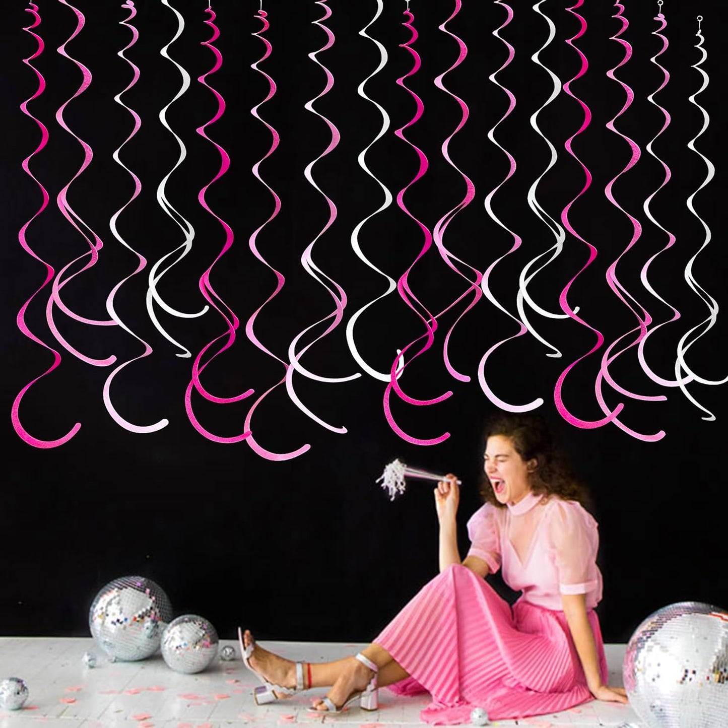 36 Pcs Hot Pink Hanging Swirl Decorations Ombre Pink White Felt Swirl Streamer Spiral Ceiling Decoration Garland for Birthday Bachelorette Wedding Bridal Shower Engagement Pink Girl Hen Party Supplies