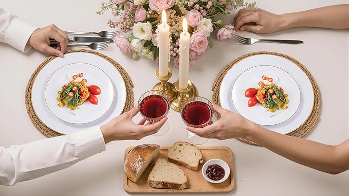 Nervure 100Pieces White with Gold Rim Plastic Plates - 7.5inch Disposable Gold Salad/Dessert Plate - White and Gold Plastic Plates Ideal for Wedding & Party & Mother's Day