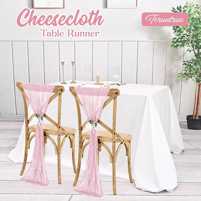 20 Pack Pink Table Runner 10FT Long Cheesecloth Table Runner Cheese Cloth Gauze for Wedding Party Birthday Decoration-Pink