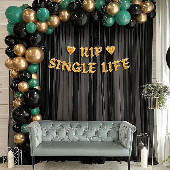 30ft x 10ft Black Backdrop Curtains, Wrinkle-Free Sheer Chiffon Fabric Photo Background Drapes for Wedding Arch Party Ceremony Stage Photography Decorations