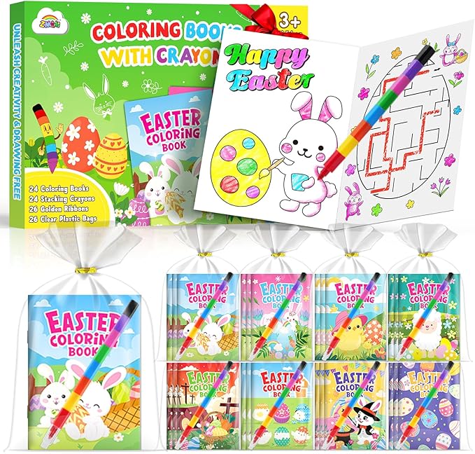 ZMLM 24 Pack Easter Coloring Books for Kids with Crayons,Party Favors for Kids 4-8, Goodie Bags Stuffers for Toddlers, Classroom Prizes Birthday Return Gifts (Easter)