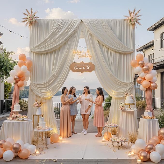 30ftx12ft Beige Backdrop Curtains for Parties, Wrinkle Free Polyester Beige Photo Backdrop Drapes 6 Panels 12 ft Long Back Drop Cloth for Wedding Birthday Photography Background