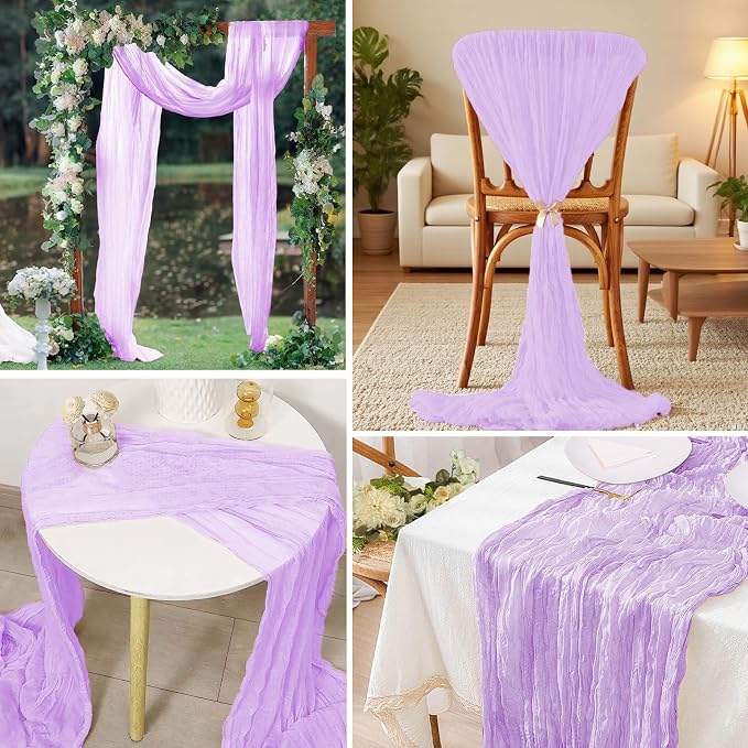 16 Pack Cheesecloth Table Runners 20" x 120", Boho Gauze Table Decor for Wedding, Bridal Shower, Birthday Party, Long Romantic Runner(Lavender)