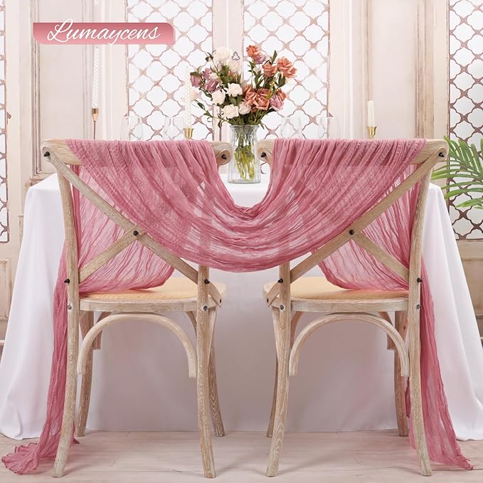 10 Pack Dusty Rose Cheesecloth Table Runner 10FT Boho Romantic Gauze Table Runner 20 x 120 Inch Rustic Sheer Runner for Wedding Party Bridal Shower Thanksgiving Christmas Decoration