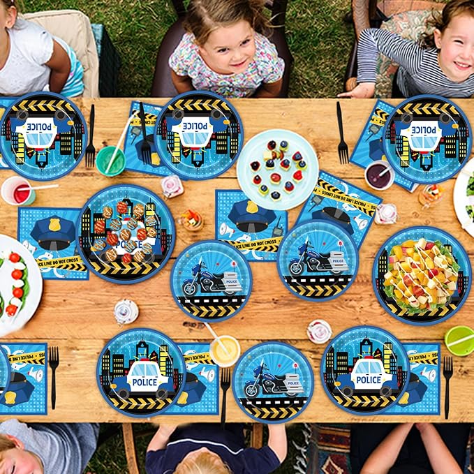 Qyeahkj 50 Guests Police Plates and Napkins Party Supplies Police Car Party Decorations Disposable Tableware Set Police Officer Paper Dinnerware Favor for Boys Kids, 200PCS