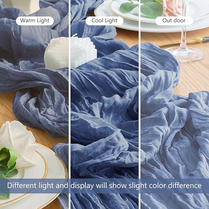 Wokceer Cheesecloth Table Runner 12Pack 10FT Blue Boho Gauze Cheese Cloth Table Runner for Party Long Rustic Sheer Table Runners for Baby Bridal Shower Wedding Easter Table Decor