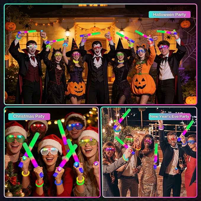 248Pcs Glow in the Dark Party Supplies, Light Up Toys Set with Glow Sticks, Glow Rings, Light Up Glasses, Glow Party Favors for Kids, Birthday Gifts, Classroom Prizes (Style1)