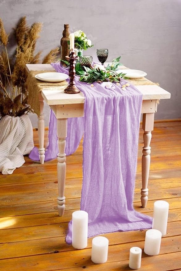 12 Pack Light Purple Table Runner, 10FT Cheesecloth Table Runner Long Romantic Semi Sheer Rustic Boho Gauze Table Runners for Wedding Bridal Shower Birthday Party Decorations(21.5×120 Inch)