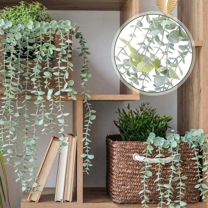 Daifunli 8 Pcs Artificial Hanging Plants Fake Hanging Ferns Plastic Faux Plants for Wall Room Garden Garland Indoor Outdoor Decor No Basket (Eucalyptus,Mandala Vine)