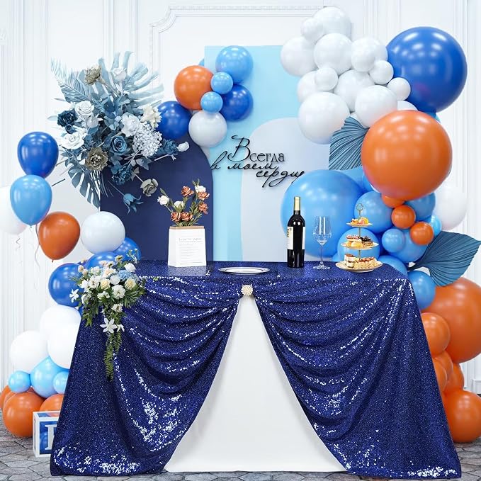 Poise3EHome Navy Blue Sequin Tablecloth 90×156 Inch Rectangle Sparkly Fabric Table Cover Overlay for Birthday Wedding Party Christmas Holiday Baby Shower Decoration