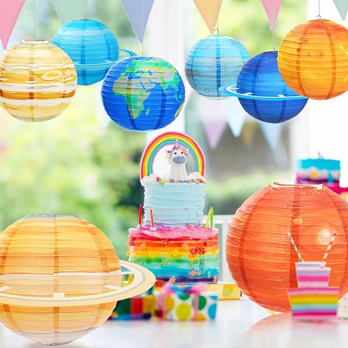 Space Paper Lanterns 8PCS 12 Inch Hanging Planets Lantern Out of This World Space Lanterns Solar System Planet Earth Lanterns for Kids Outer Space Theme Party Supplies Home Decor Birthday Decorations