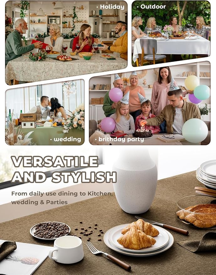 Decorelia Faux Linen Farmhouse Table Cloth 52"x70" for Rectangle Dining Table, Coffee Waterproof Outdoor Washable Cloth Fall Tablecloth for Rectangular Kitchen Outdoor Party Restaurant Patio Table