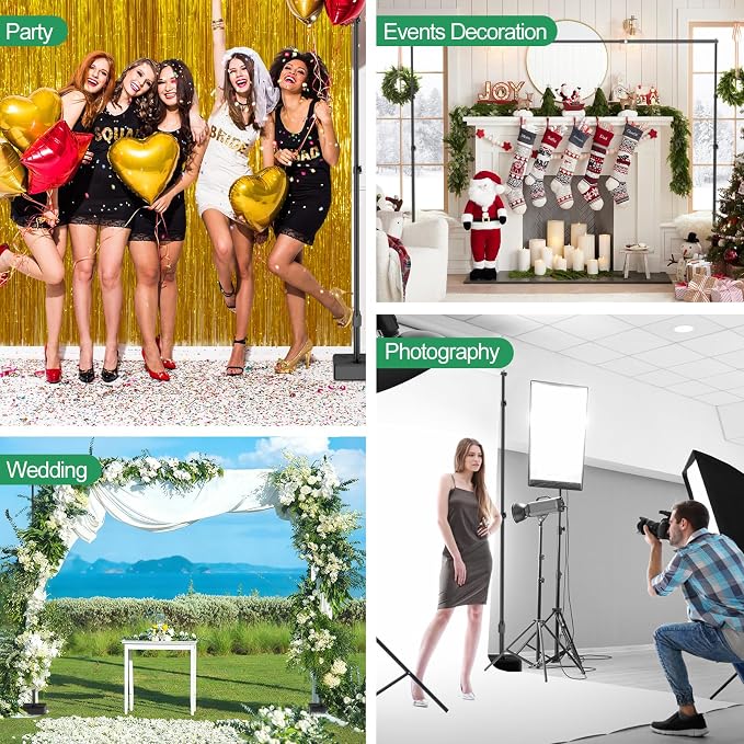 EMART Backdrop Stand with Heavy Duty Water Tank Base 7x10ft Adjustable Metal Photo Backdrop Stand Kit Pipe and Drape Square Background Frame for Birthday Party, Wedding Decorations, Studio Photography
