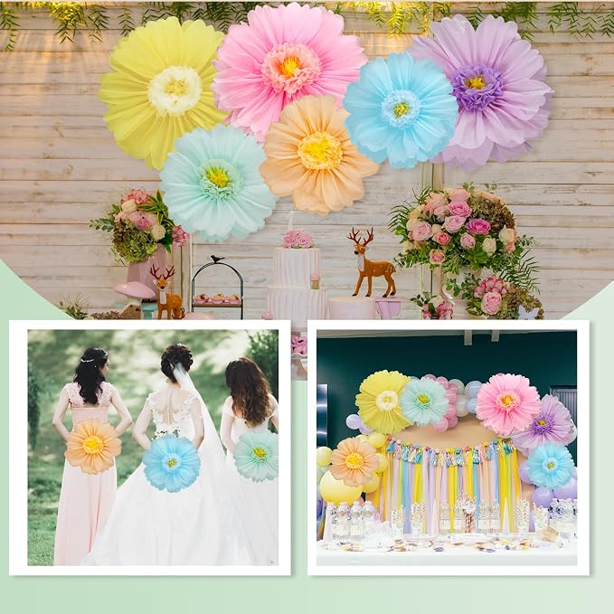 Giegxin 6 Pcs 31.5", 24" Pastel Giant Paper Flower Colorful Large Tissue Paper Flower for Wall Big Pastel Floral Decorations for Wall Wedding Bridal Shower Baby Shower Mexican Fiesta Crepe Birthday