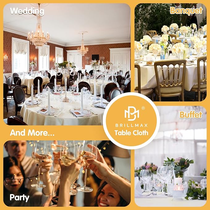 BRILLMAX 4 Pack Ivory Round Tablecloths 108 Inch for 48” Tables - 150 GSM Polyester Fabric, Floor Length Drop, Water, Stain & Wrinkle Resistant Cloth Cover for Wedding Reception Banquet Dining