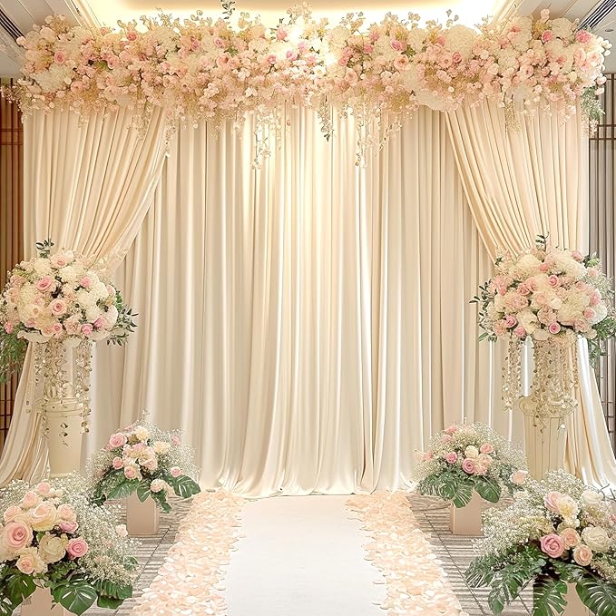 Champagne Backdrop Curtain for Parties Wedding Baby Shower Wrinkle Free Photo Curtains Backdrop Drapes Fabric Decoration for Bridal Shower 5ft x 8ft,2 Panels