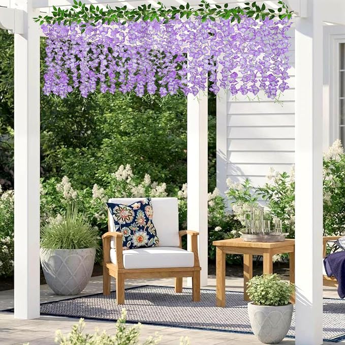 ZINHO 60 Branches Wisteria Hanging Flowers, Artificial Wisteria Flowers Garland for Wedding Arch Ceremony Party Garden Home Backdrop Decor (Purple White)
