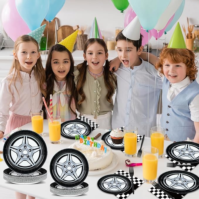 50 Guests Race Car Party Plates and Napkins Party Supplies Racing Car Party Decorations Disposable Tableware Set Racing Sports Themed Dinnerware Favor for Race Car Birthday Baby Shower, 200PCS