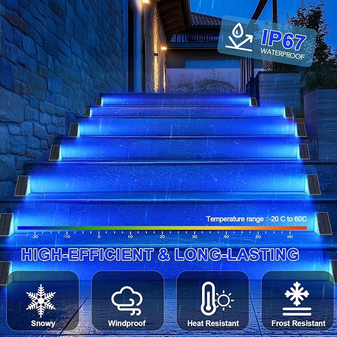 AUDLES 8 Pack Solar Stair Lights, Outdoor Step Lights with Waterproof IP67, Blue Color LED Solar Light for Outside Light Decor for Stair, Deck, Front Step, Front Porch, Patio and Backyard