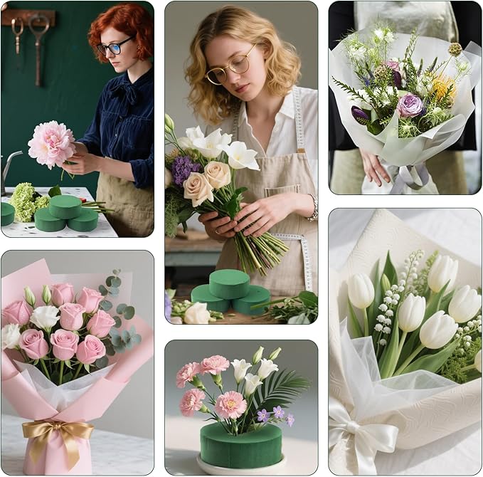 24 Pcs Round Floral Foam, Green Dry & Wet Green Flower Foam, Florist Plant Foam Block for Wedding, Artificial Aisle Flowers, Party Decoration, Fresh Flowers Arrangements(3.94 x 1.57inch)