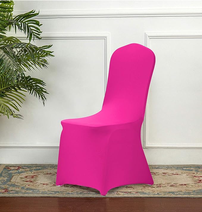 Peomeise Stretch Spandex Chair Cover for Wedding Party Dining Banquet Event (Fuchsia, 25)