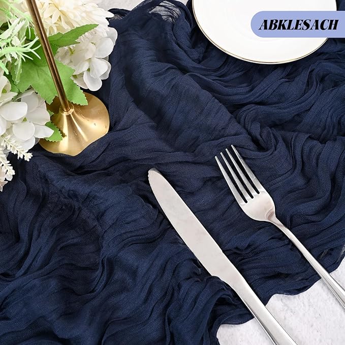 12 Pack Navy Blue Cheesecloth Table Runner 120 inch Fall Thanksgiving Boho Rustic Gauze Farmhouse 10FT Cheese Cloth Runner for Baby Shower Wedding Party Holiday Home Decor