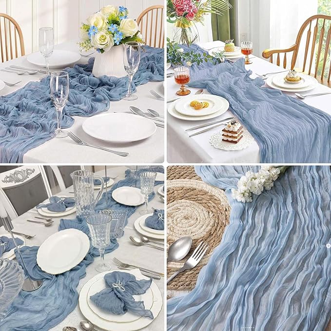 8 Pack Dusty Blue Cheesecloth Table Runner 21x120 Inch Gauze Table Runners Reusable Polyester 10ft Boho Rustic Cheese Cloth Table Runner for Wedding Party Baby Shower