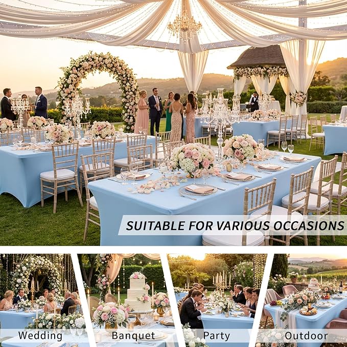 Fixwal 3 Pack Light Blue Tablecloth Rectangle 6Ft, Stretch Spandex Fitted Table Cover for Party, Trade Show, Wedding, Buffet, Graduation, Vendor Stand