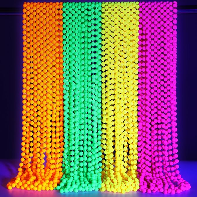 Ecally 48 Pieces Neon Beads Necklaces 33" Glow in The Dark UV Neon Bead Necklaces Glow Party Supplies 80s UV Black Light Accessories Bulk for Birthday Decorations Wedding Mardi Gras Party