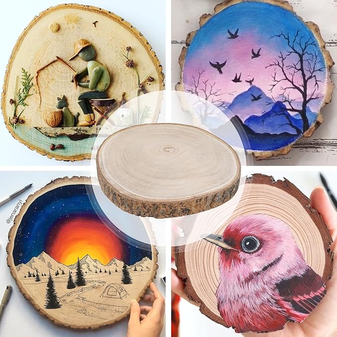 2 Pcs Wood Cake Stands Rustic,10-12 inch Round Log Slices for Centerpieces & DIY Craft, Natural Wooden Display Discs for Cupcakes, Pastries, Cheese, Desserts | Wedding, Birthday, Party Table Decor