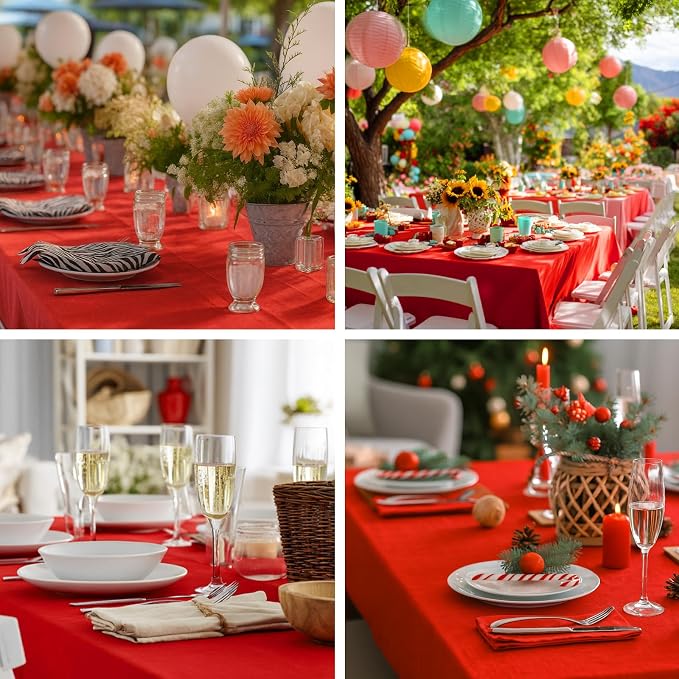 Fixwal 6 Pack Red 70 x 120 Inch Rectangle Tablecloths, Reusable Heavy Duty Washable Polyester Table Covers, Stain and Wrinkle Resistant for 6-8 Ft Tables, Party, Christmas, Anniversary